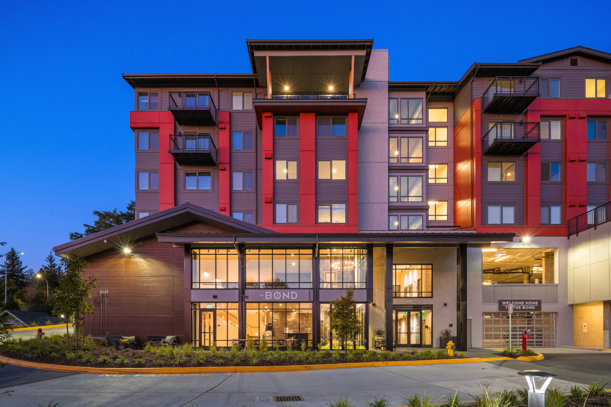 Bond Apartments front view in evening