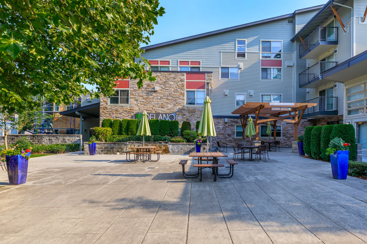 Delano Apartments courtyard view of building facade